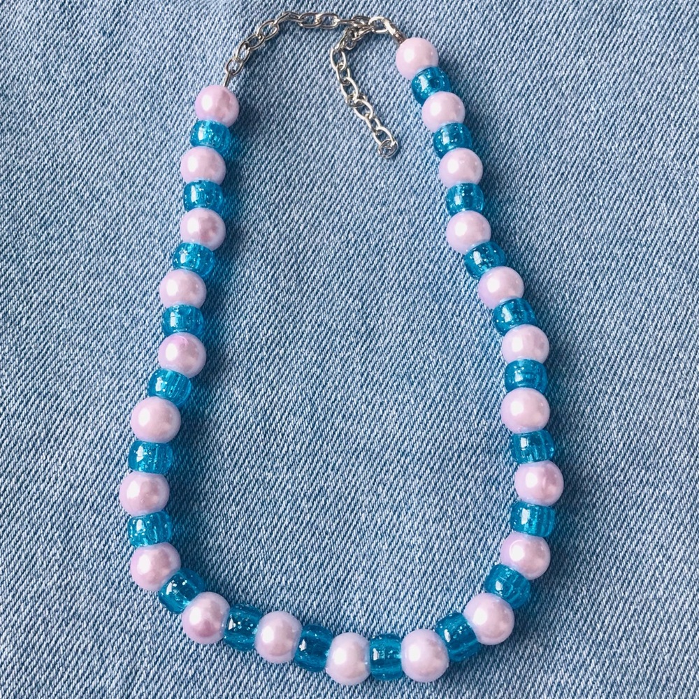 Handmade Beaded Pearl and Pony Bead Necklace